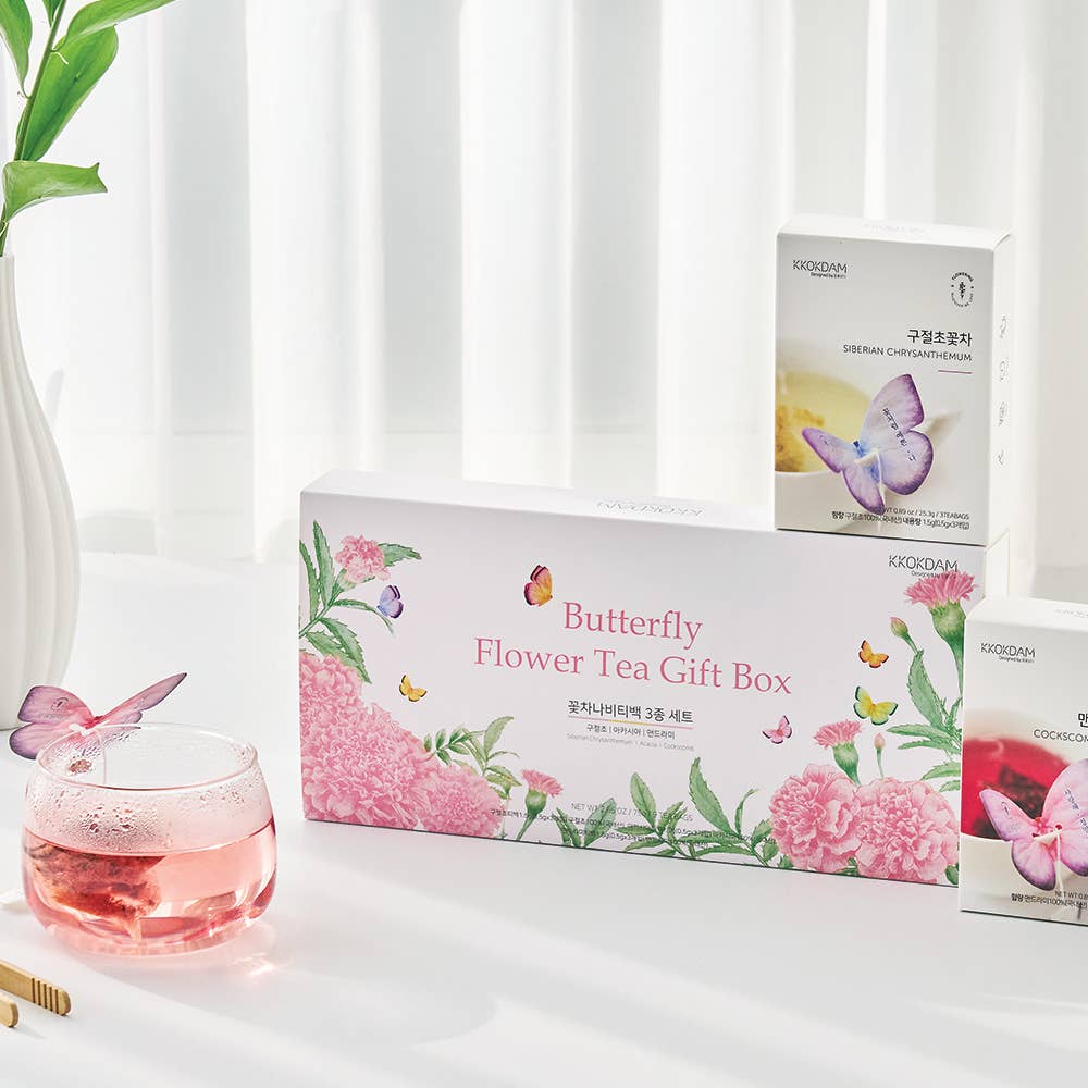 KKOKDAM - Butterfly Flower Tea Bag 3 kinds Gift Set - Pink