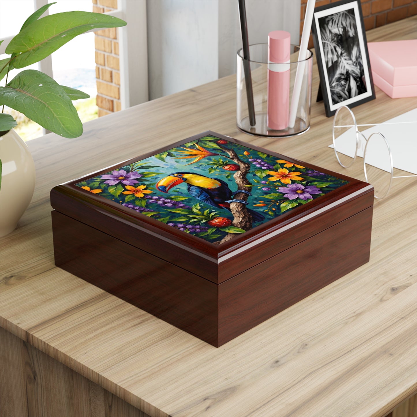 Tropical Toucan Jewelry Box — Colorful Floral Keepsake Box