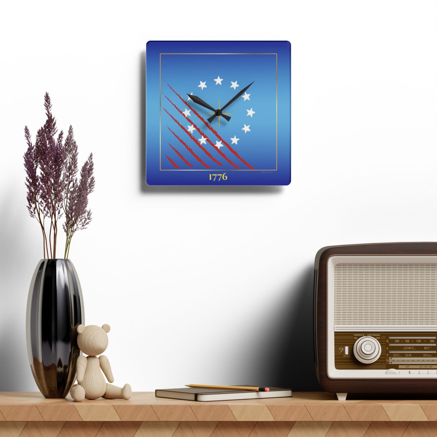 Patriotic 1776 Acrylic Wall Clock – Betsy Ross 13 Colonies Heritage Décor