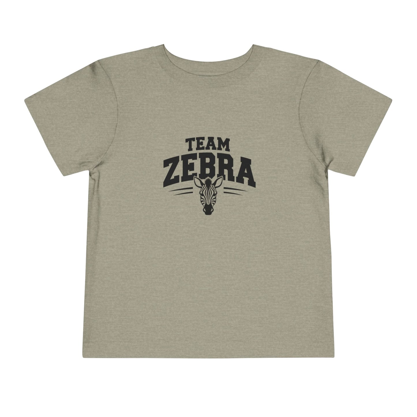 Beige t-shirt with 'Team Zebra' lettering and zebra graphic on a white background