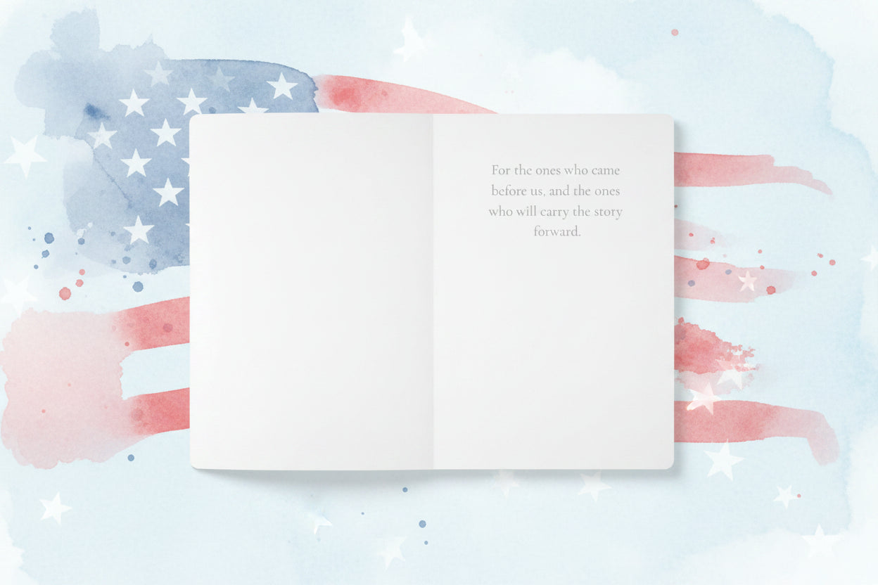 White open journal with text on a flag background