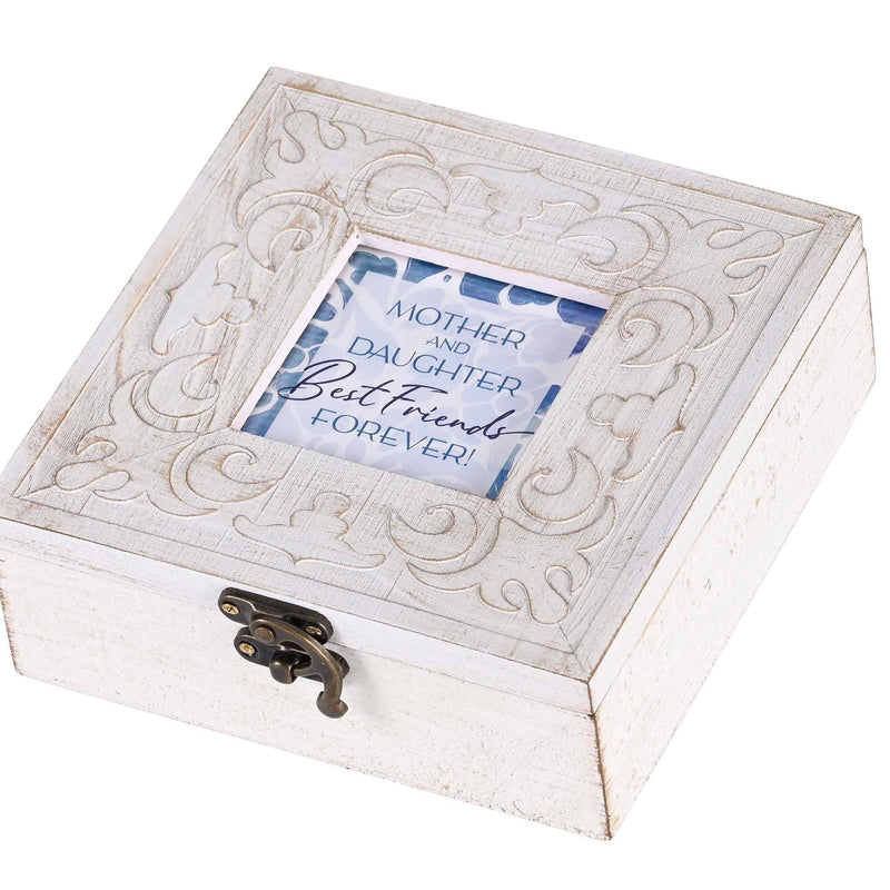 Decorative jewelry box with 'Mother and Daughter Best Friends Forever' text on a white background