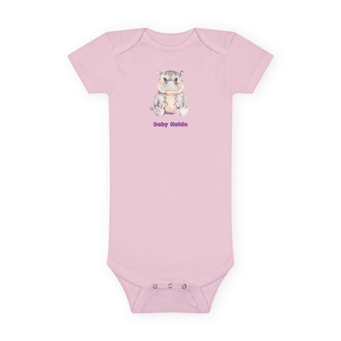 Pink baby onesie with a cartoon hedgehog design and 'Baby Nuts' text on a white background