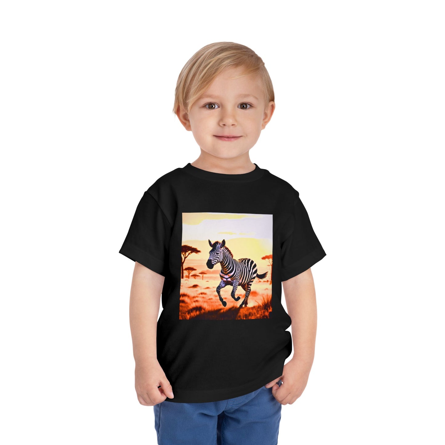 Zebra Toddler Tee — "Guess What Animal I Am" Savanna Sunset Kids Shirt