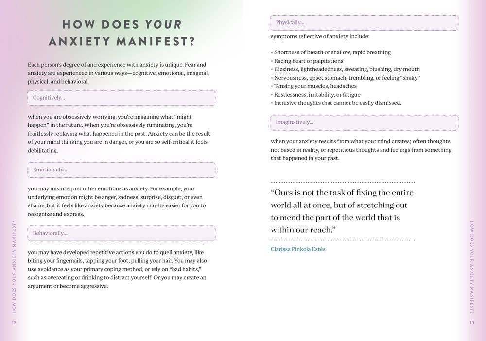 Sheet of paper with text on anxiety manifestations on a pink background