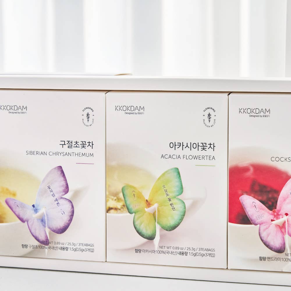 KKOKDAM - Butterfly Flower Tea Bag 3 kinds Gift Set - Pink