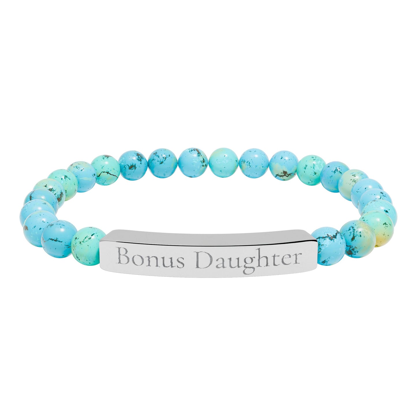 Engraved Stone Bar Bracelet — “Bonus Daughter” Stretch Keepsake Jewelry