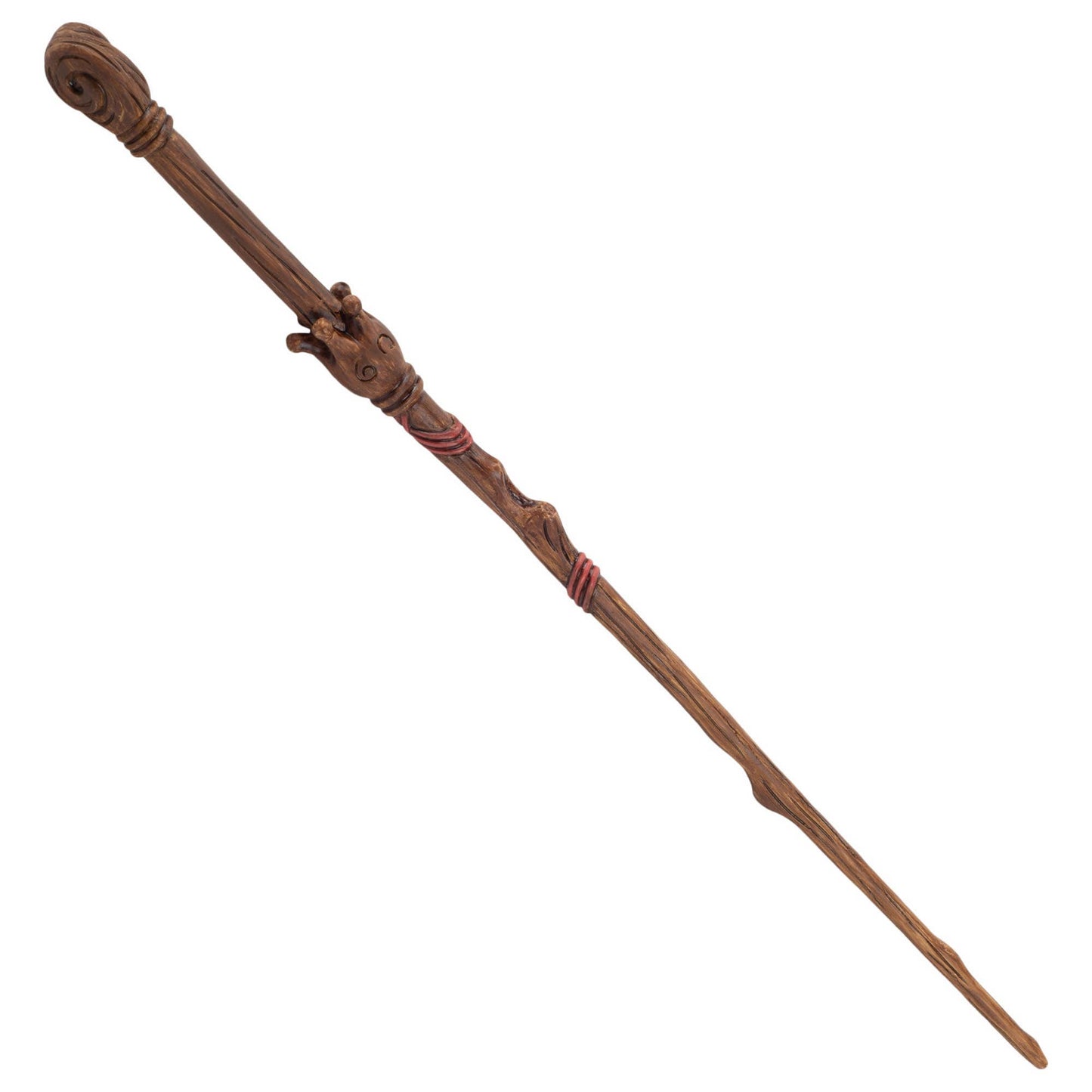 Wooden wand with decorative elements on a white background
