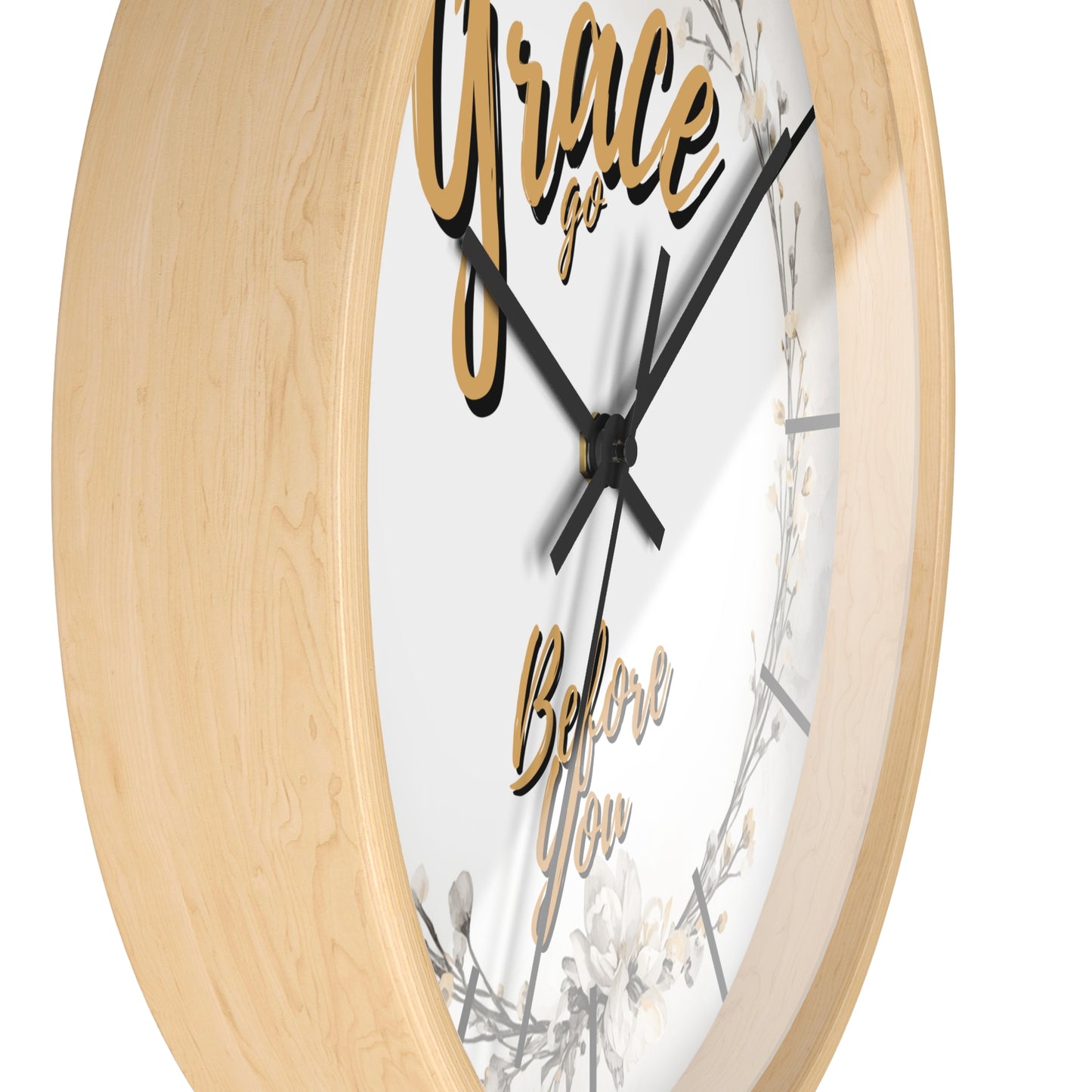 Wall Clock - "Grace Go Before You" Floral Inspirational Clock