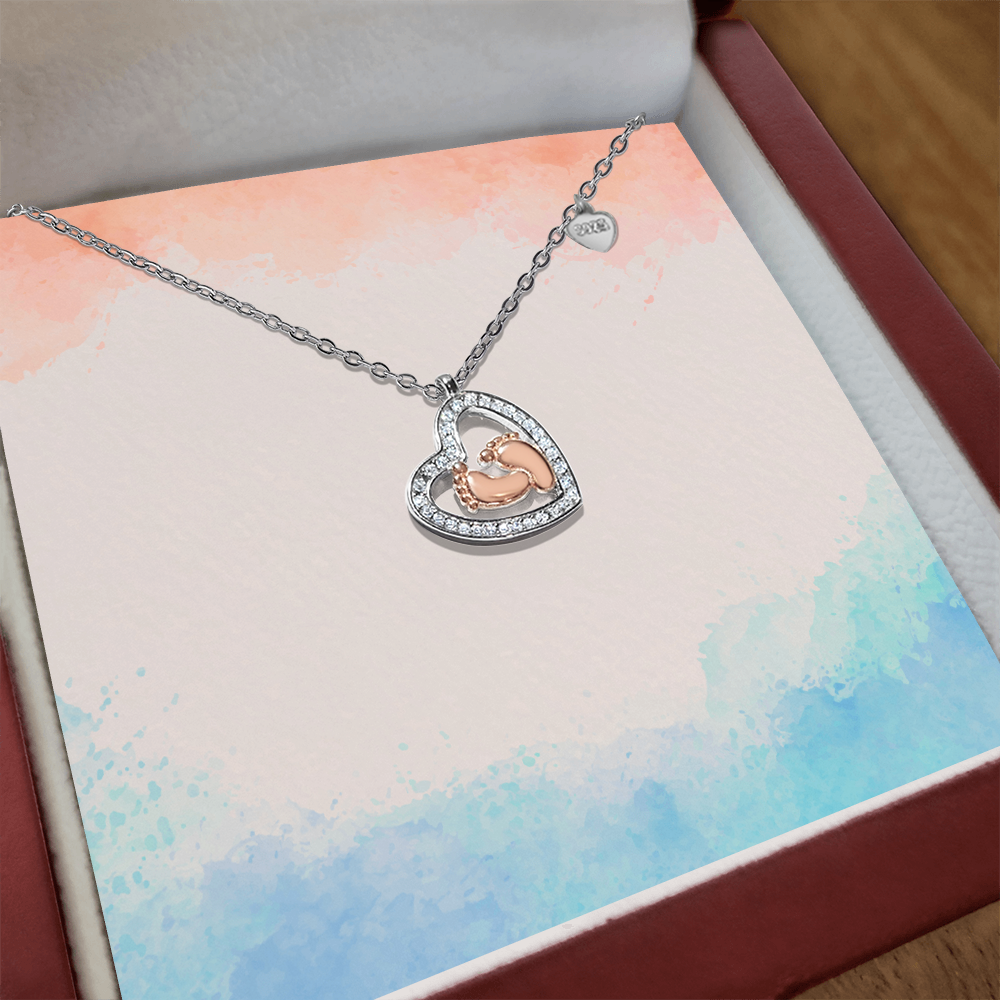 š£ Baby Feet Heart Necklace: Non-Message Card Edition