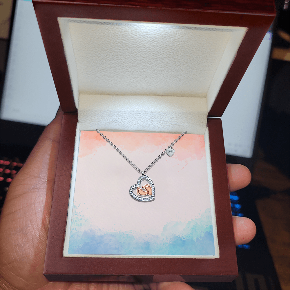š£ Baby Feet Heart Necklace: Non-Message Card Edition