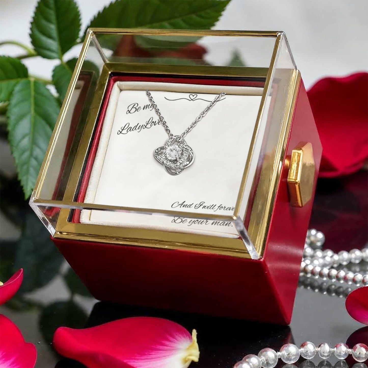 Be My Lady Love – Eternal Love Knot Necklace with Everlasting Rose