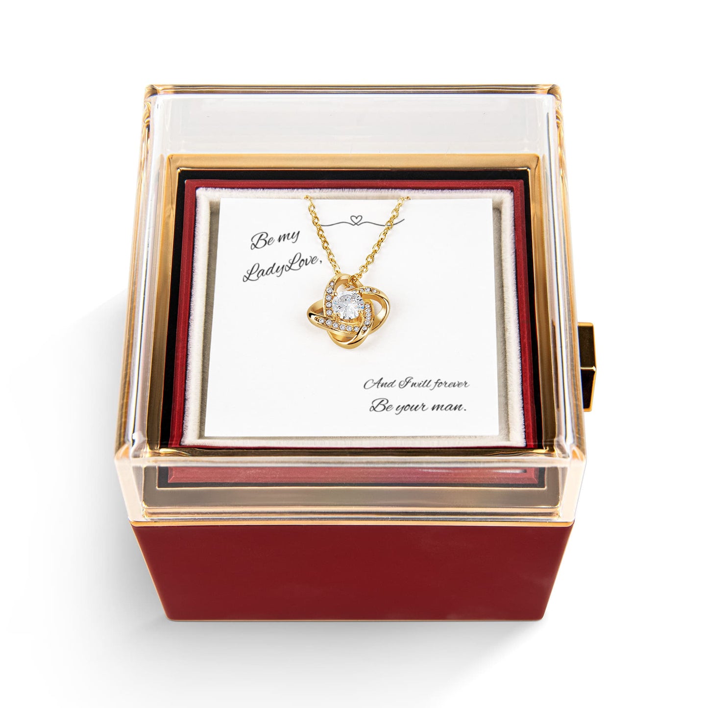 Be My Lady Love – Eternal Love Knot Necklace with Everlasting Rose