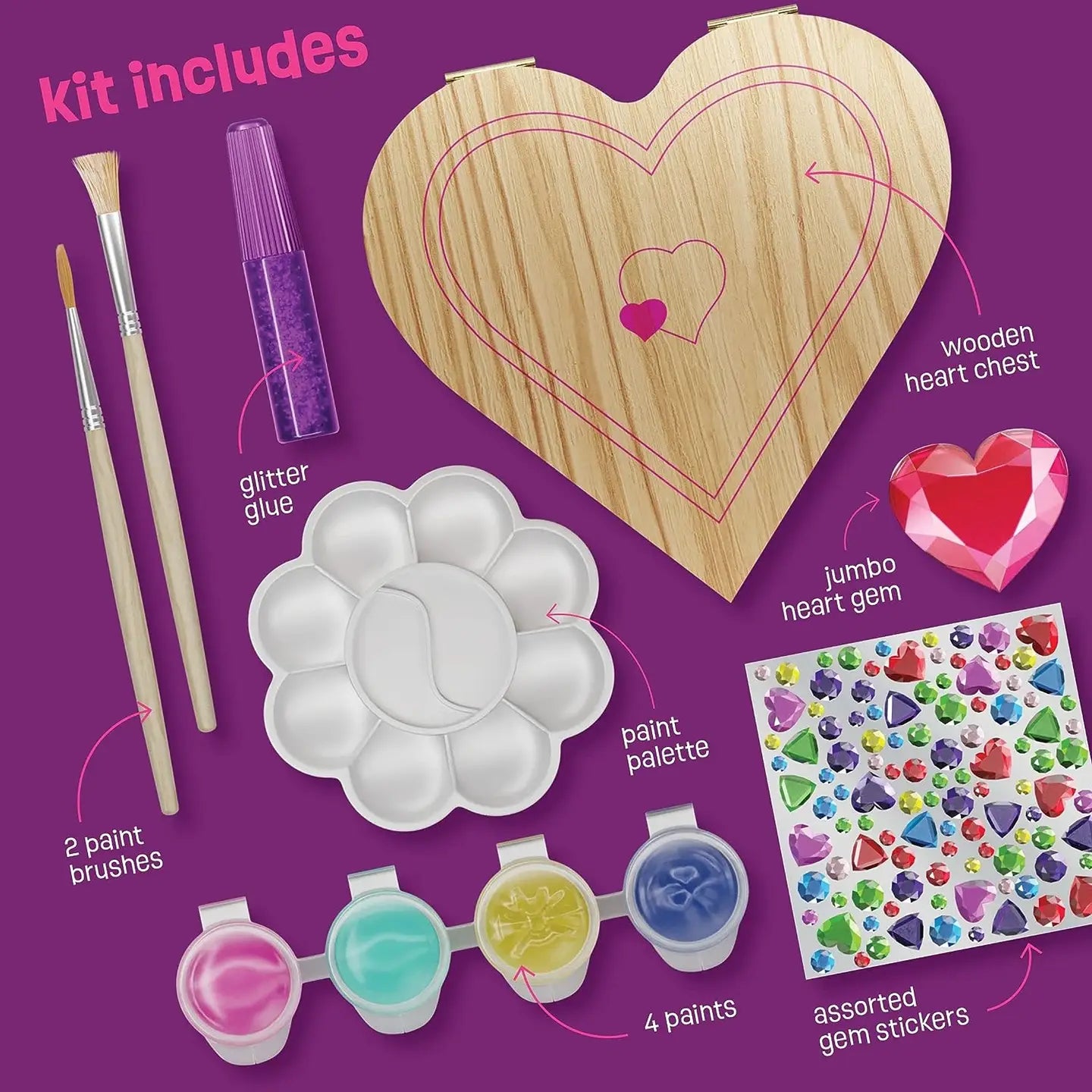 Paint Your Own Wooden Kids Heart Treasure Box Kit