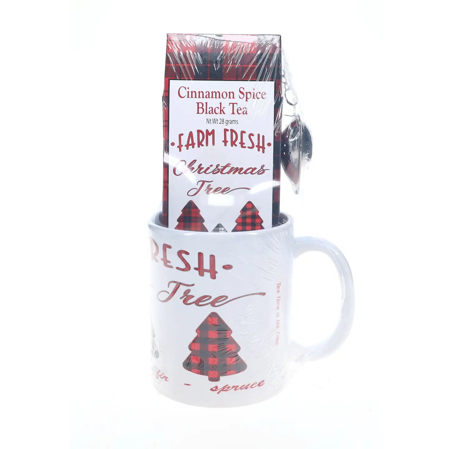 Holiday Tea Cinnamon Spice Gift Box with Seasonal Mug and Tea Strainer.