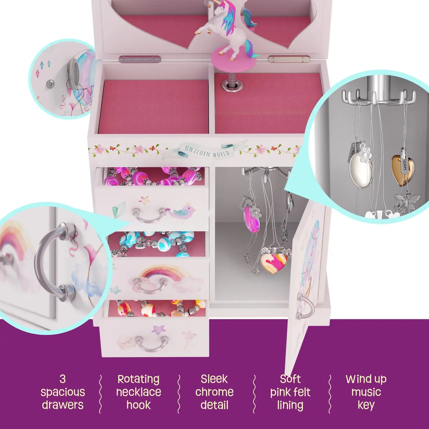 Unicorn Musical Jewelry Box For Kids, Gifts For Girls, Toy