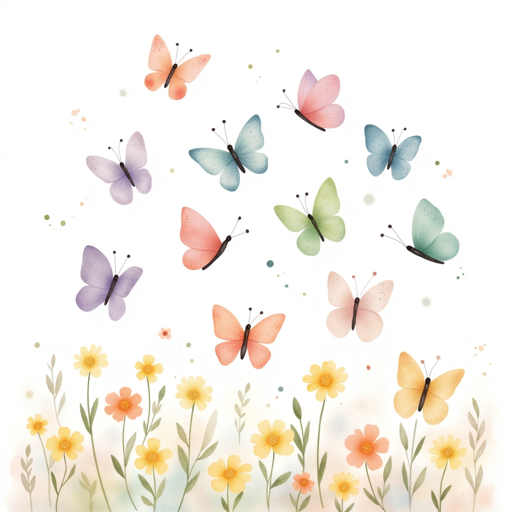pastel butterflies in a field 