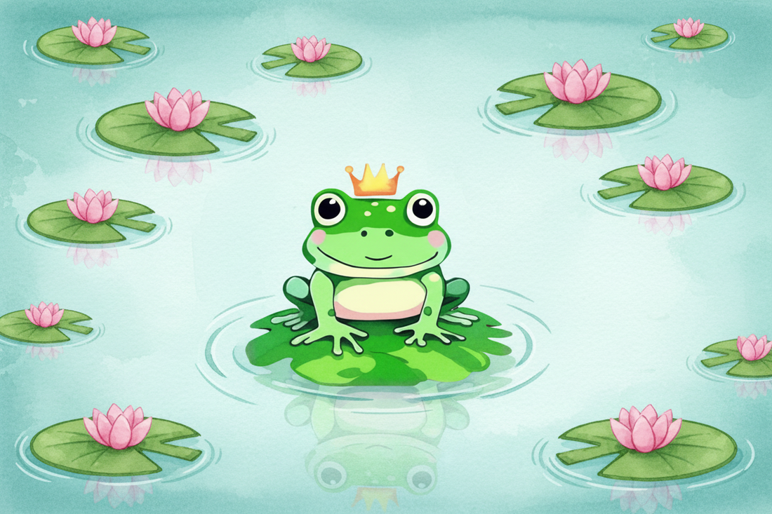 King Ribert the Frog sits on a lily pad