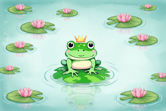 King Ribert the Frog sits on a lily pad
