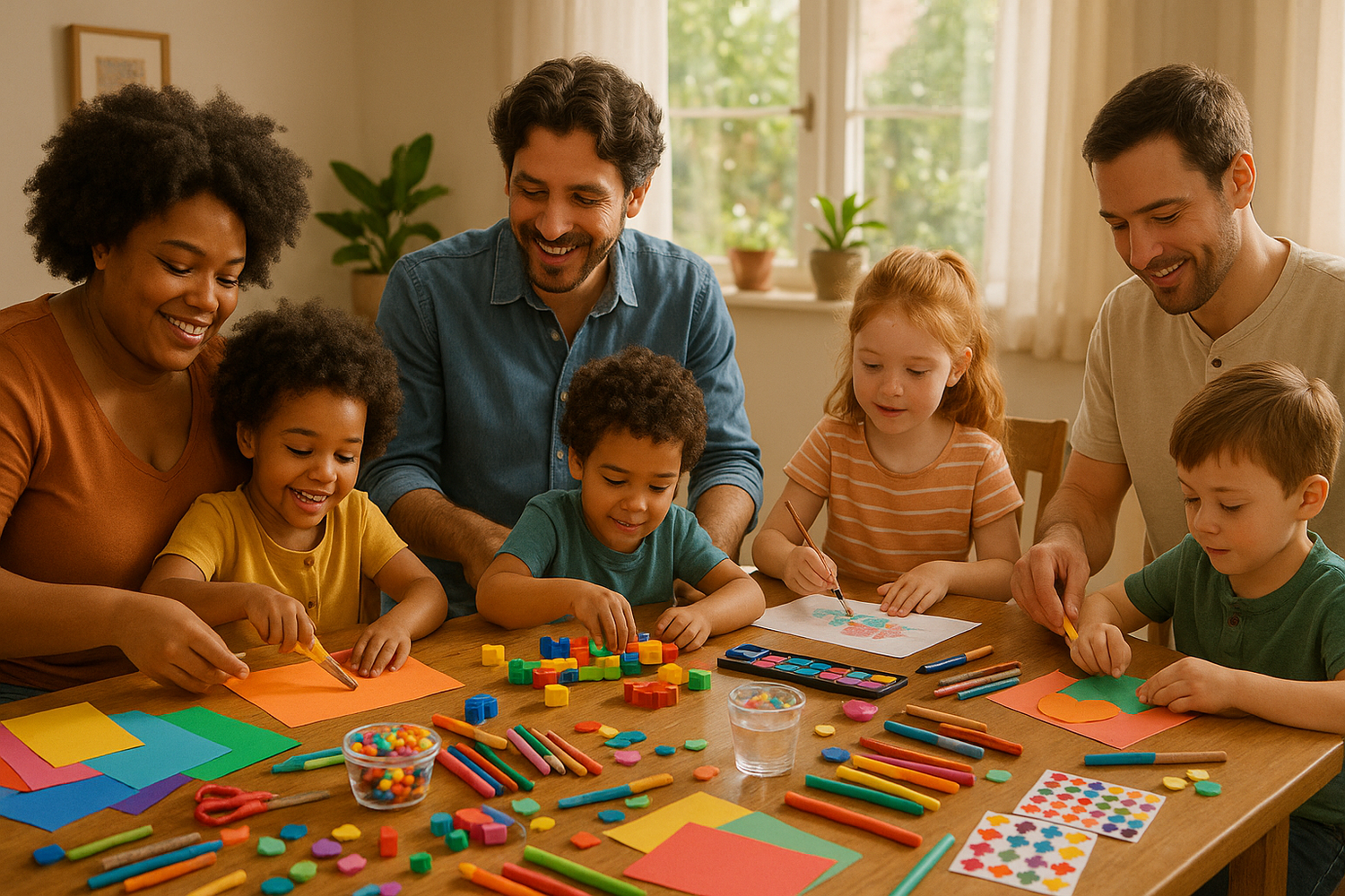 Family and friends gather for some creative quality time to play games and make arts and crafts.