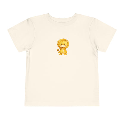 Beige Cute watercolor lion toddler t‑shirt with a small heart detail, printed on a soft Bella + Canvas short‑sleeve tee.
