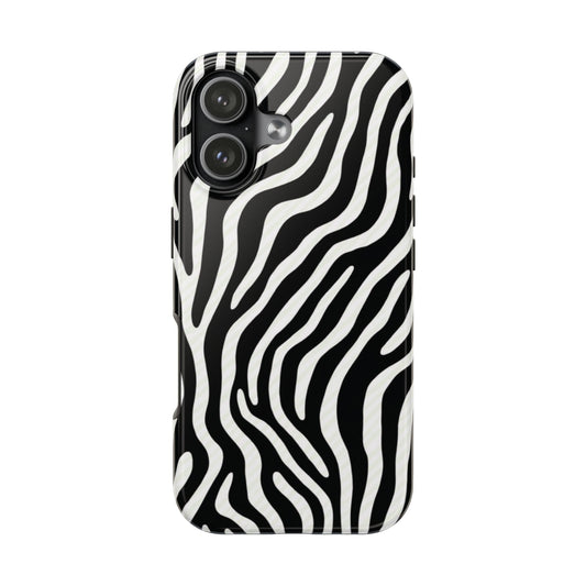 Phone case with black and white zebra pattern on a white background