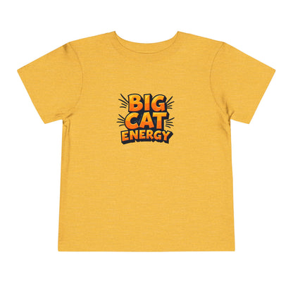 Yellow t-shirt with 'BIG CAT ENERGY' text on a white background