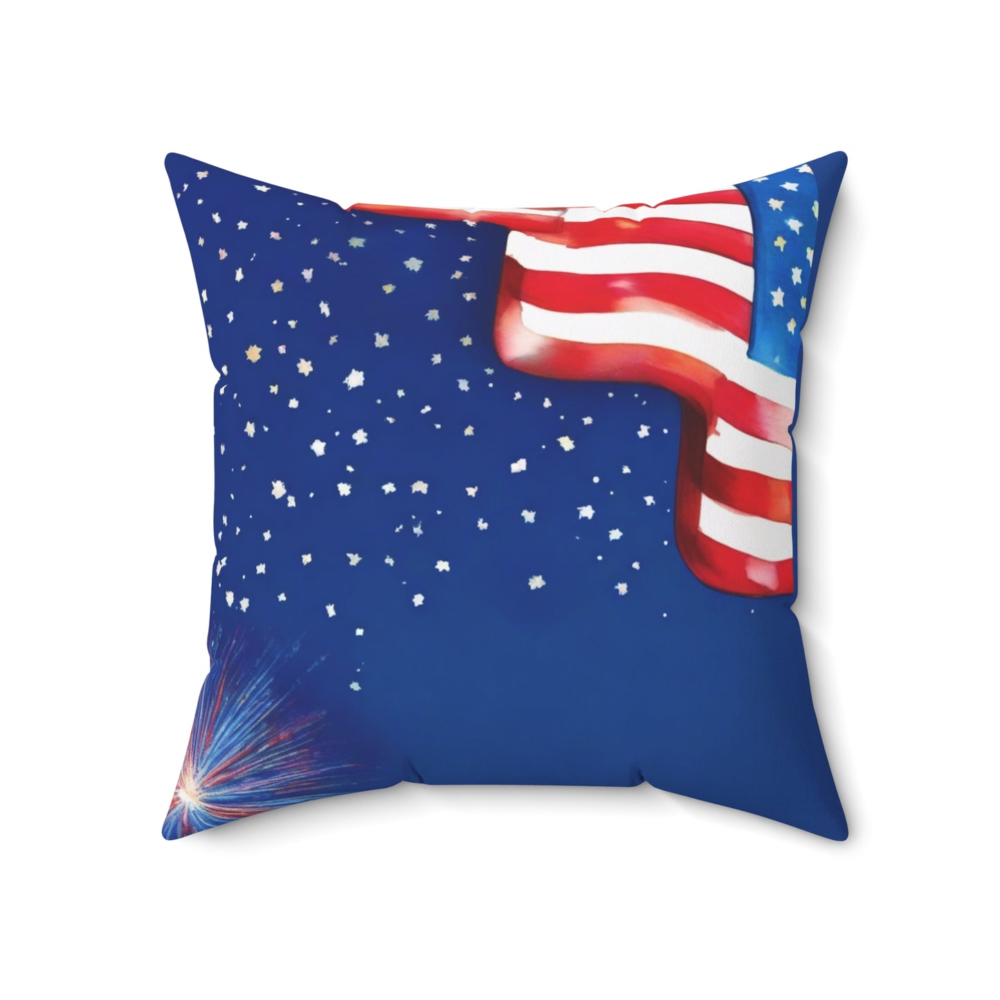 Patriotic American Flag Throw Pillow — Stars & Fireworks Square Decorative Pillow