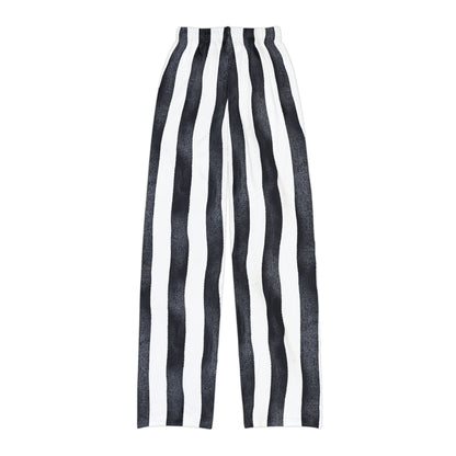 Kids black‑and‑white striped pants with a slight wiggle pattern for a playful pirate look.