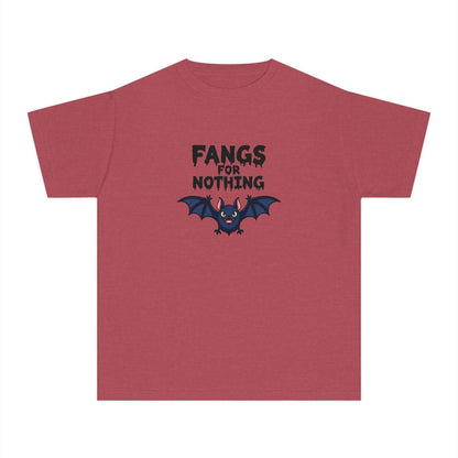 Youth Tee — 'Fangs For Nothing' Cute Bat Halloween T‑Shirt