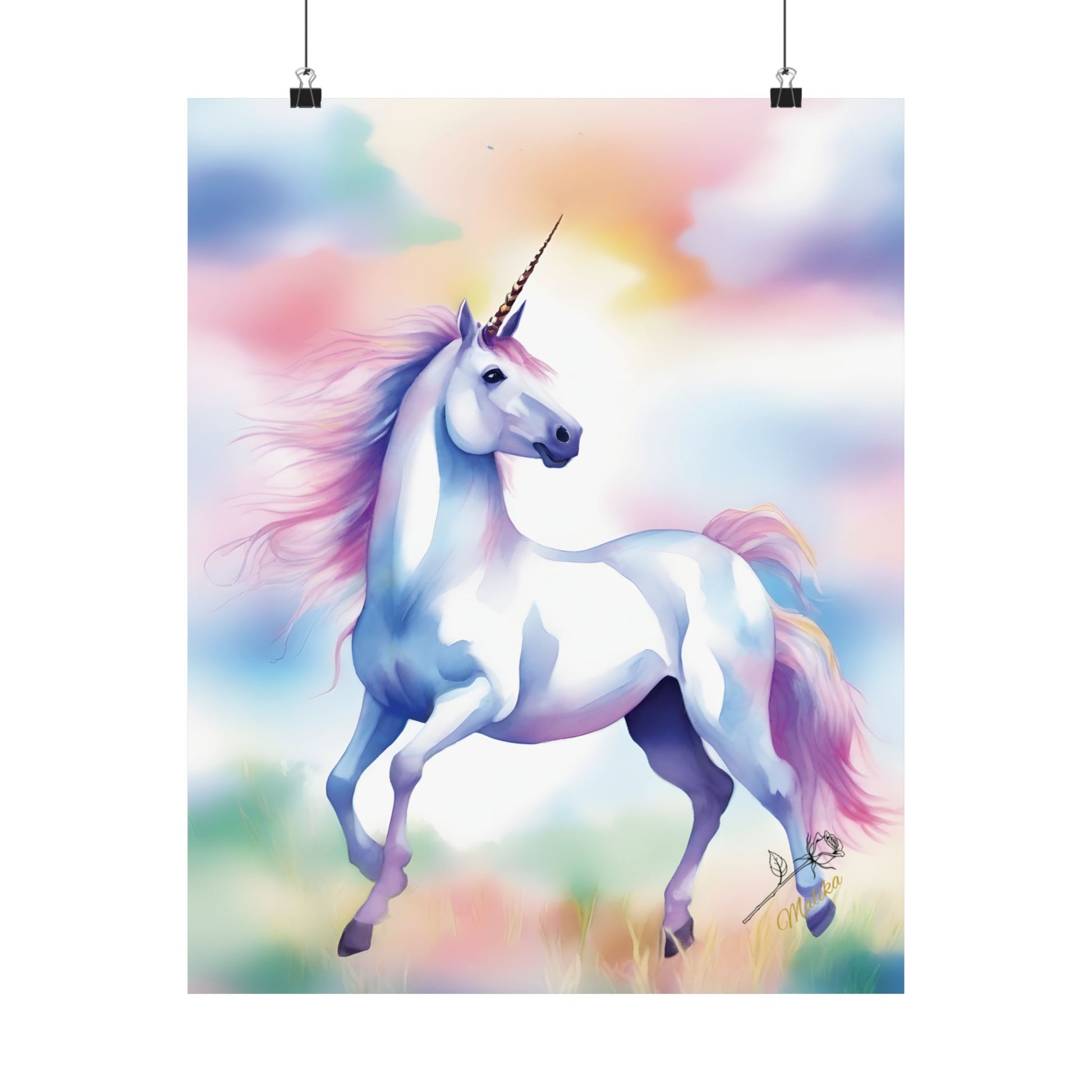 Colorful unicorn painting on a white background