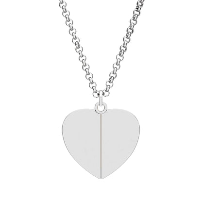 Silver heart-shaped pendant on a chain against a white background