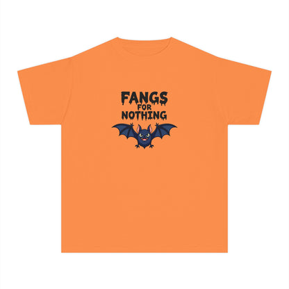Youth Tee — 'Fangs For Nothing' Cute Bat Halloween T‑Shirt