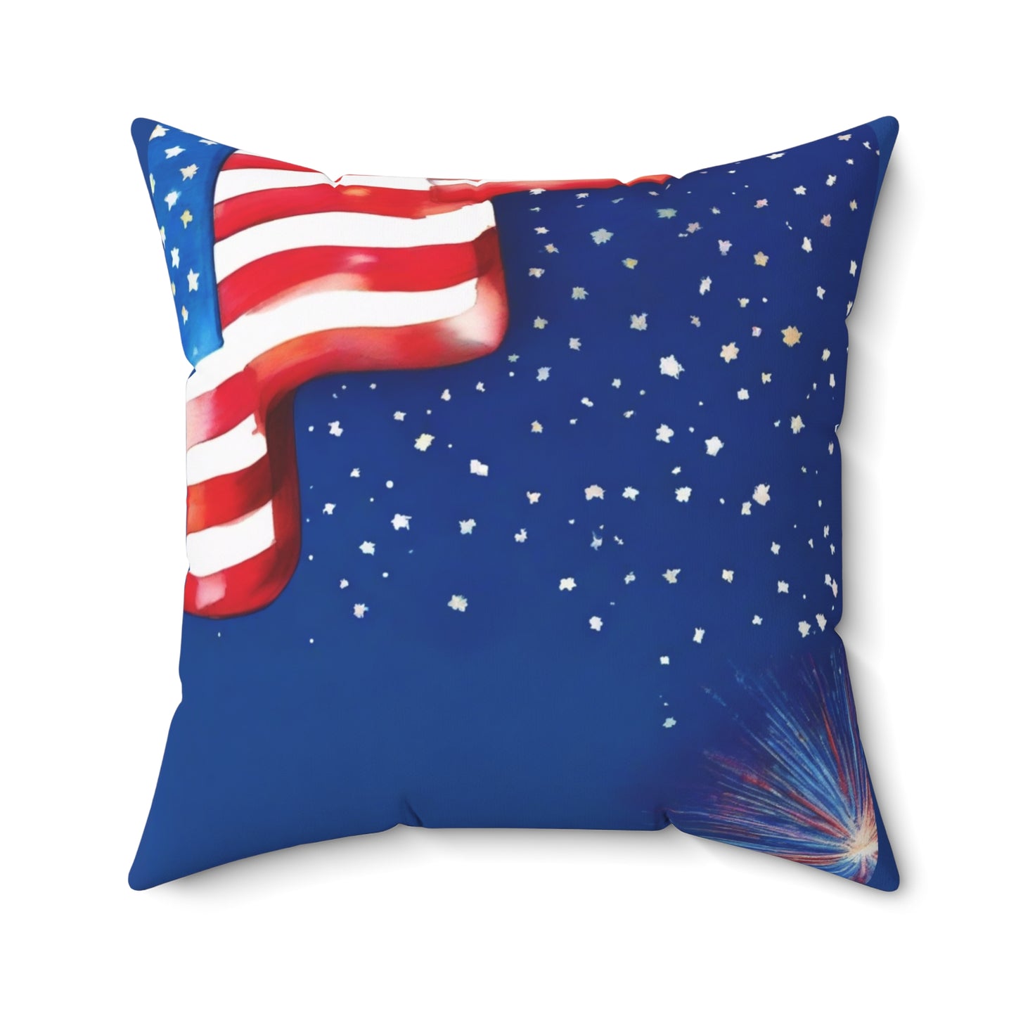 Patriotic American Flag Throw Pillow — Stars & Fireworks Square Decorative Pillow