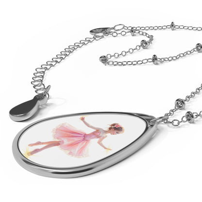 Teardrop Necklace: Dancing Ballerina - Oval Art Pendant (Silver-Tone)