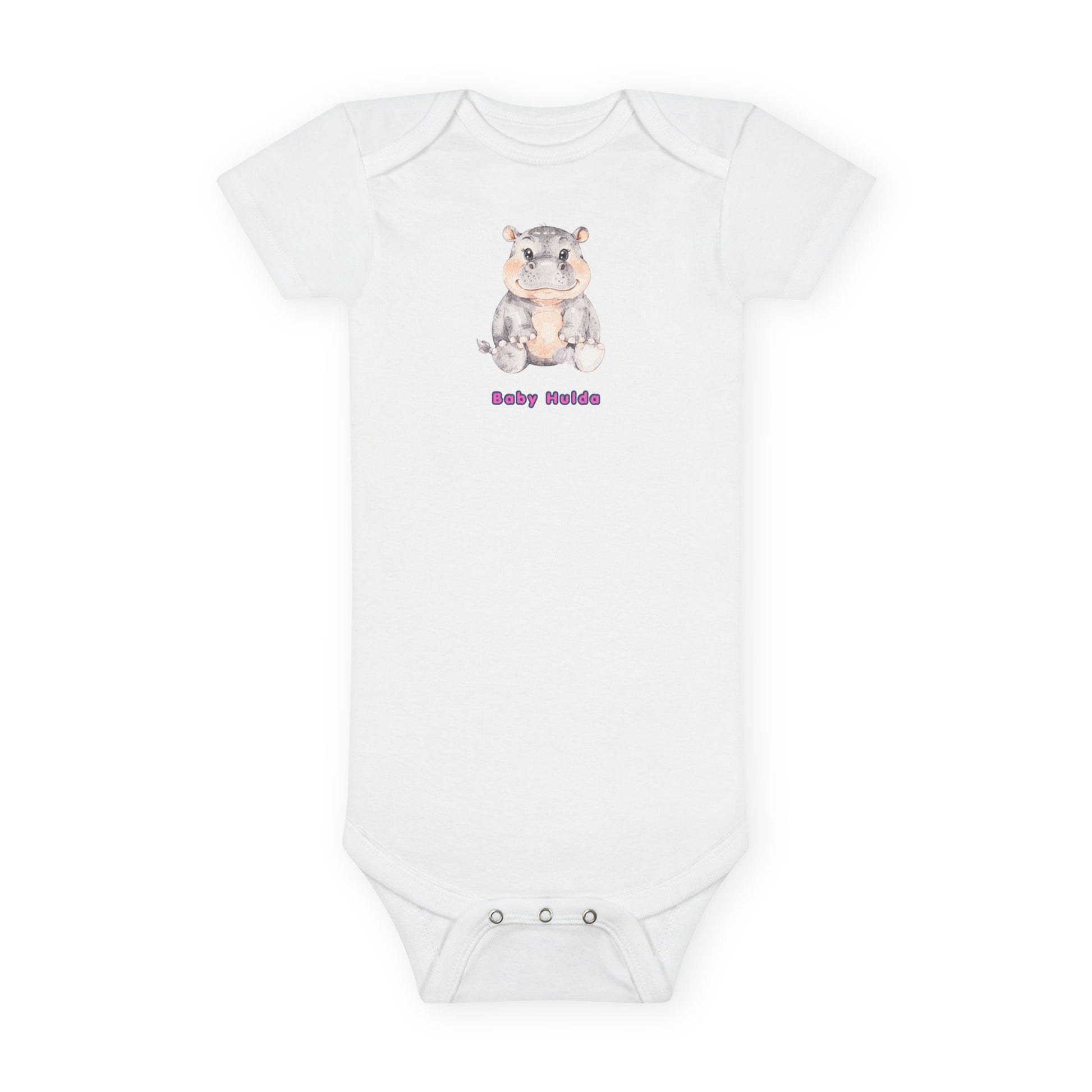 White baby onesie with a cartoon hedgehog design and 'Baby Nuts' text on a white background