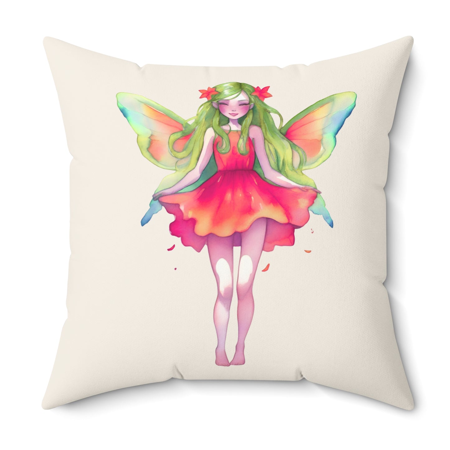 Blossom Ember Fairy Decorative Pillow — Watercolor Garden Sprite Throw Pillow