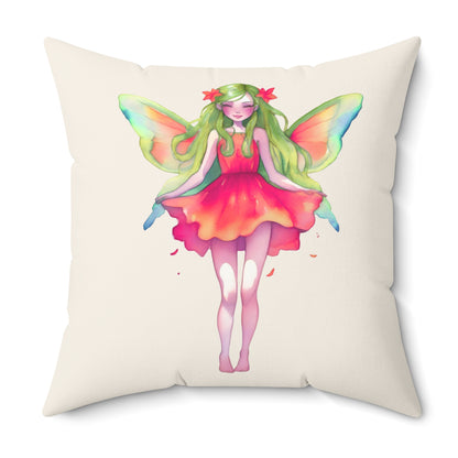 Blossom Ember Fairy Decorative Pillow — Watercolor Garden Sprite Throw Pillow
