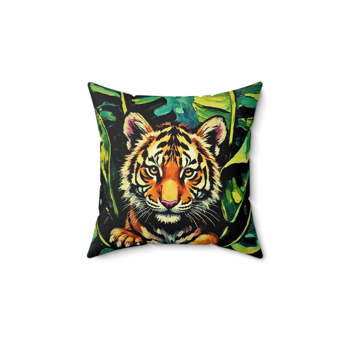 Pillow: Tiger Jungle Decor — Colorful Animal Print Square Cushion