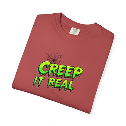 Fall Halloween-Creep It Real Adult T-Shirt with Neon Green Slime Text