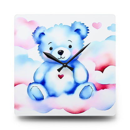 Wall clock with a blue teddy bear design on a white background