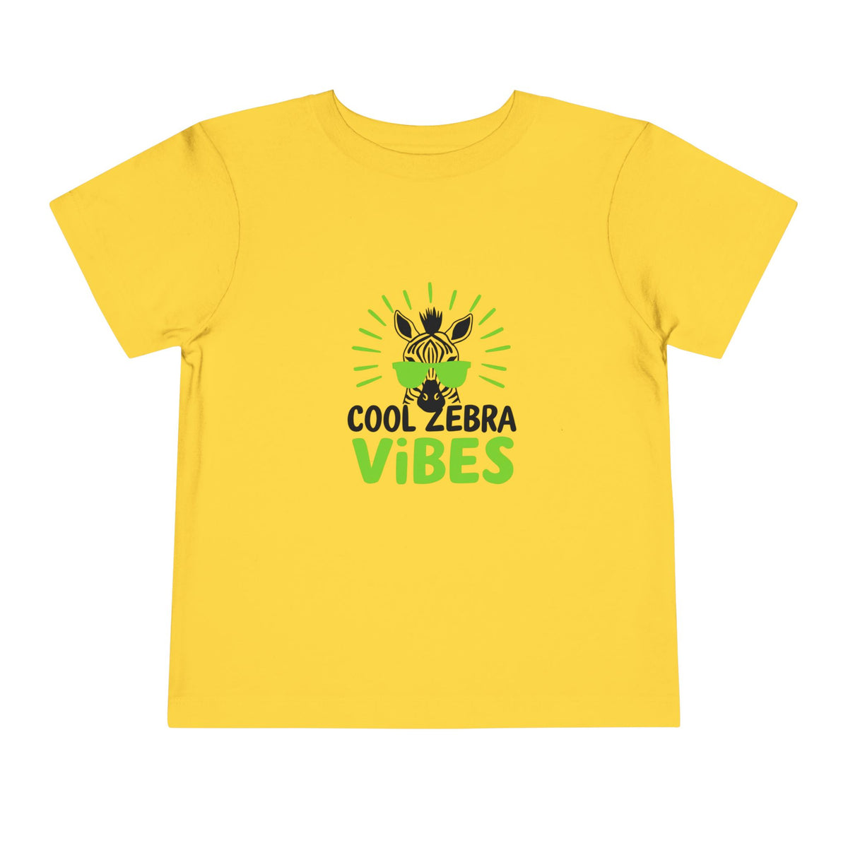 Yellow t-shirt with a zebra graphic and text on a white background