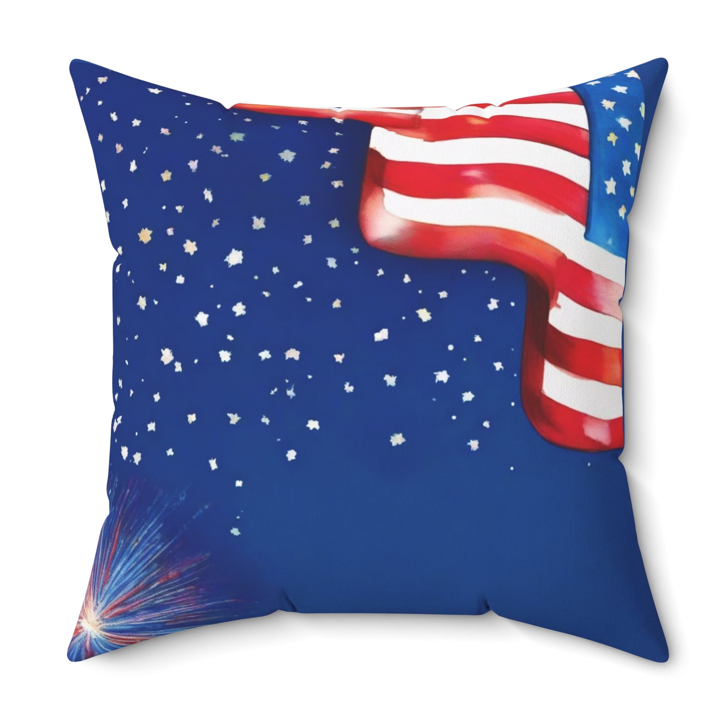 Patriotic American Flag Throw Pillow — Stars & Fireworks Square Decorative Pillow