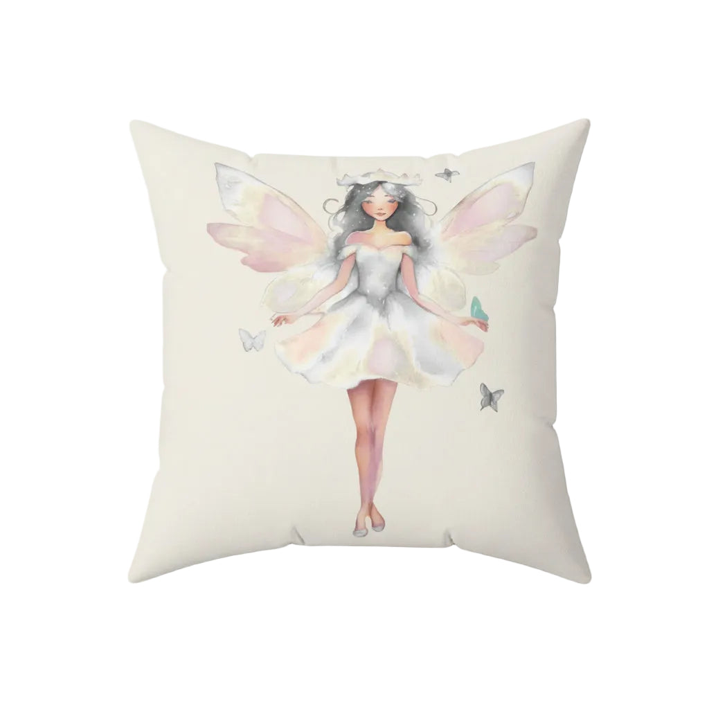 Cream Decorative pillow with a white fairy design on a white background
