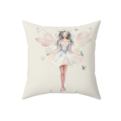 Cream Decorative pillow with a white fairy design on a white background
