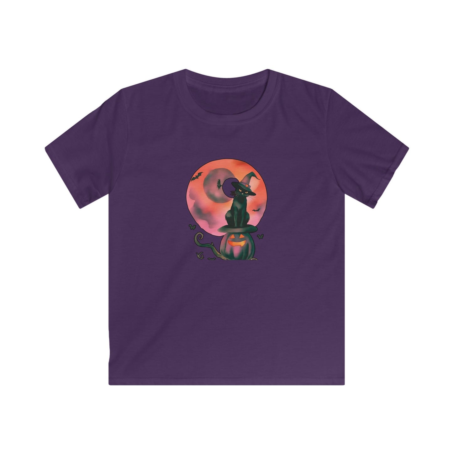 Spooky CatWitch Halloween Tee - Kids Softstyle Tee
