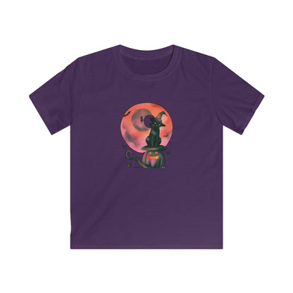 Spooky CatWitch Halloween Tee - Kids Softstyle Tee