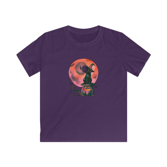 Spooky CatWitch Halloween Tee - Kids Softstyle Tee