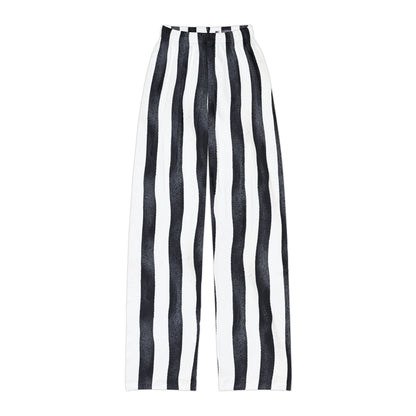 Kids black‑and‑white striped pants with a slight wiggle pattern for a playful pirate look.
