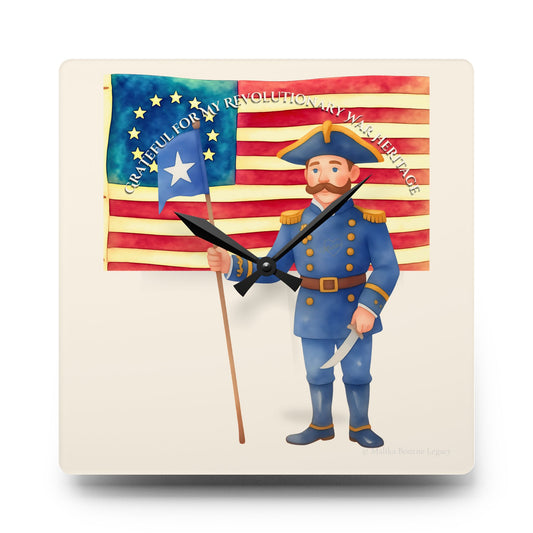 Acrylic Wall Clock – Honoring Revolutionary War Soldier & Betsy Ross Flag Home Decor